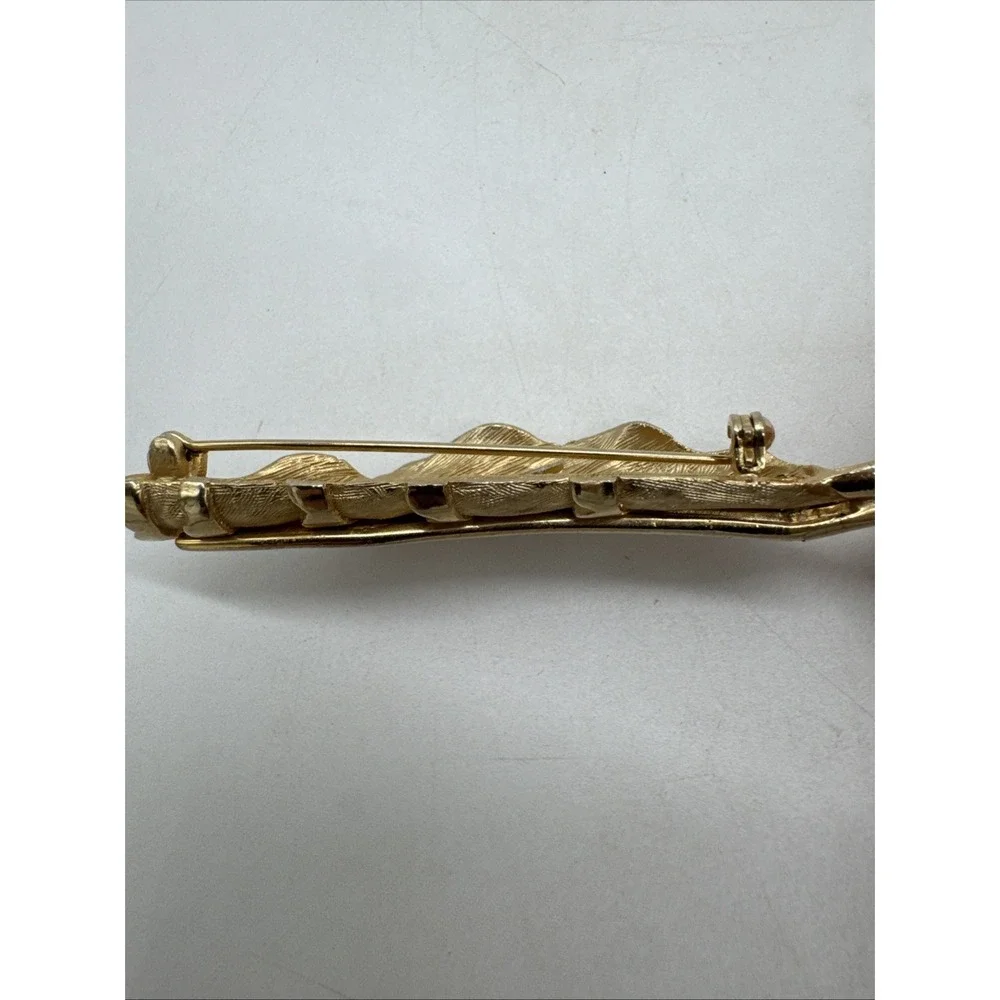 Vintage Signed Ledo 1963 Brushed Gold Tone Leaf Floral Brooch Pin 3.5